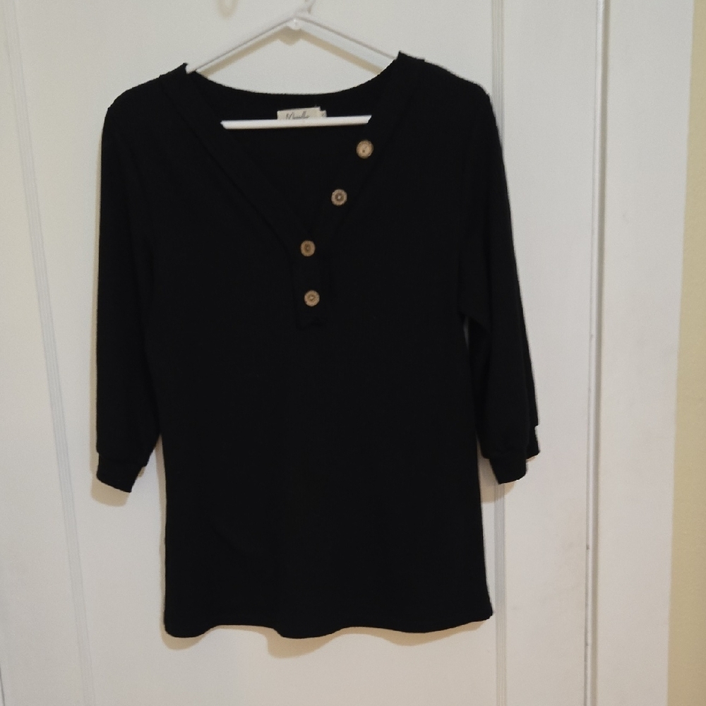 Black Button Down V-Neck Blouse